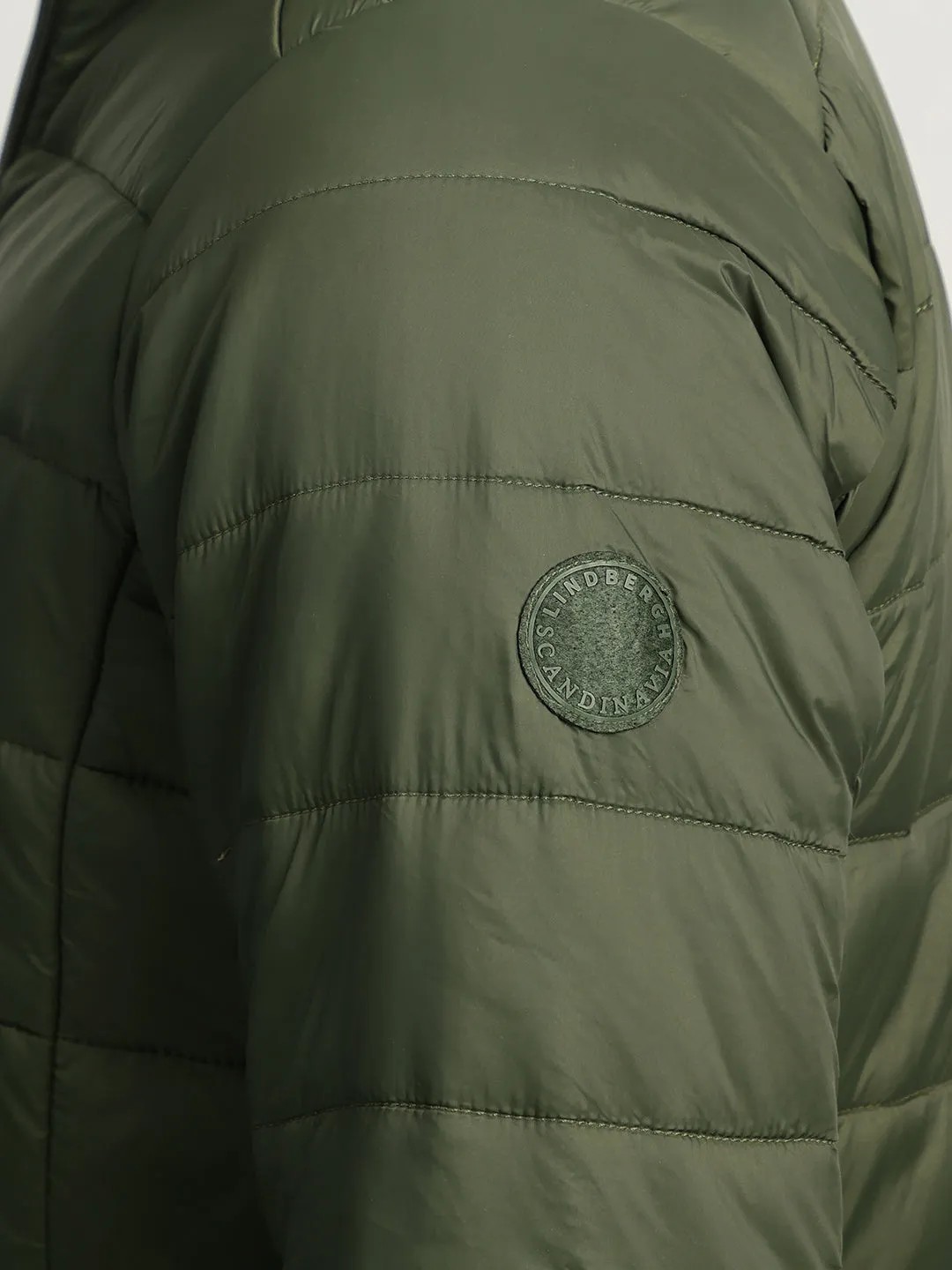 Lindbergh Men Green Solid Hooded Full Sleeves Puffer Jacket