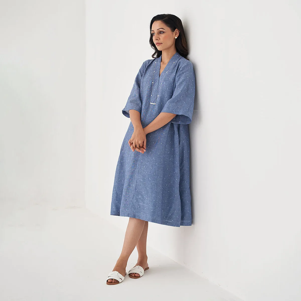 Linen Shift Dress for Women | Denim Blue