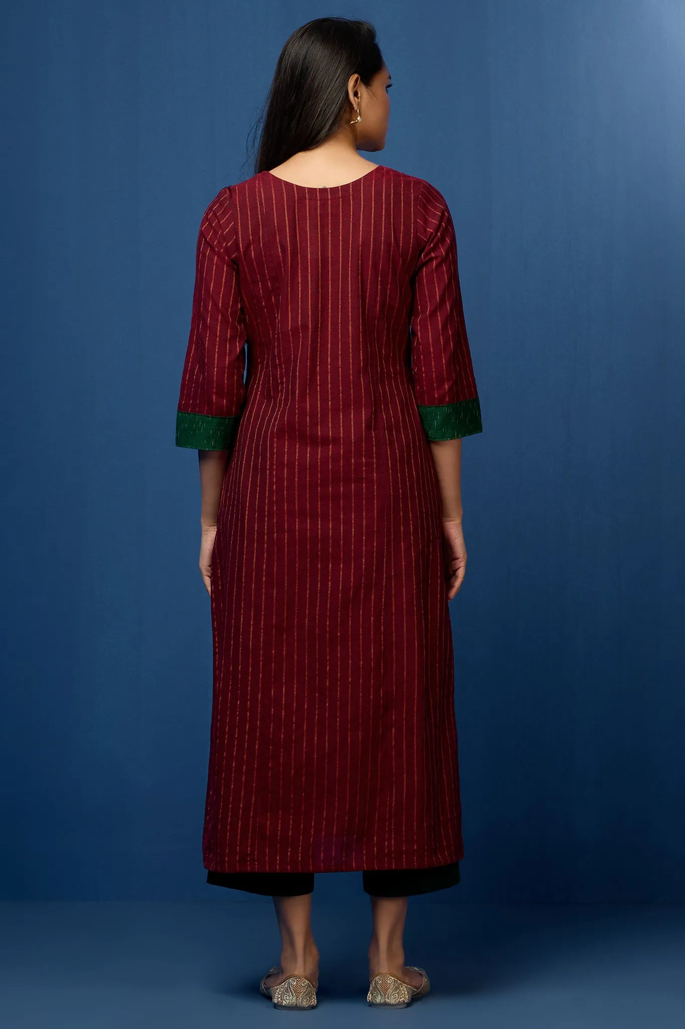 long kurta with yoke - merlot mirage & enigmatic green