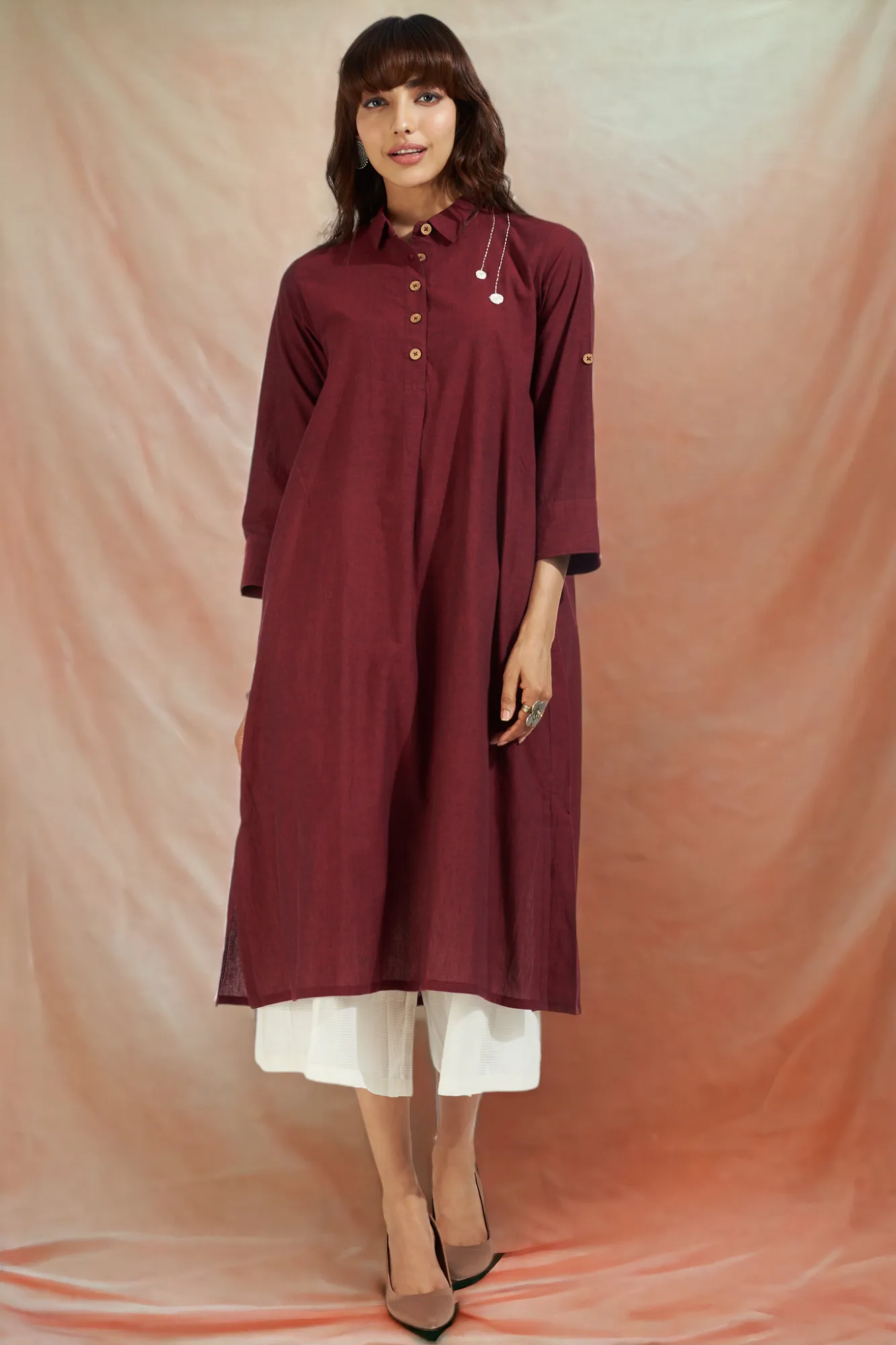 long shirt dress - burgundy bliss & french rose