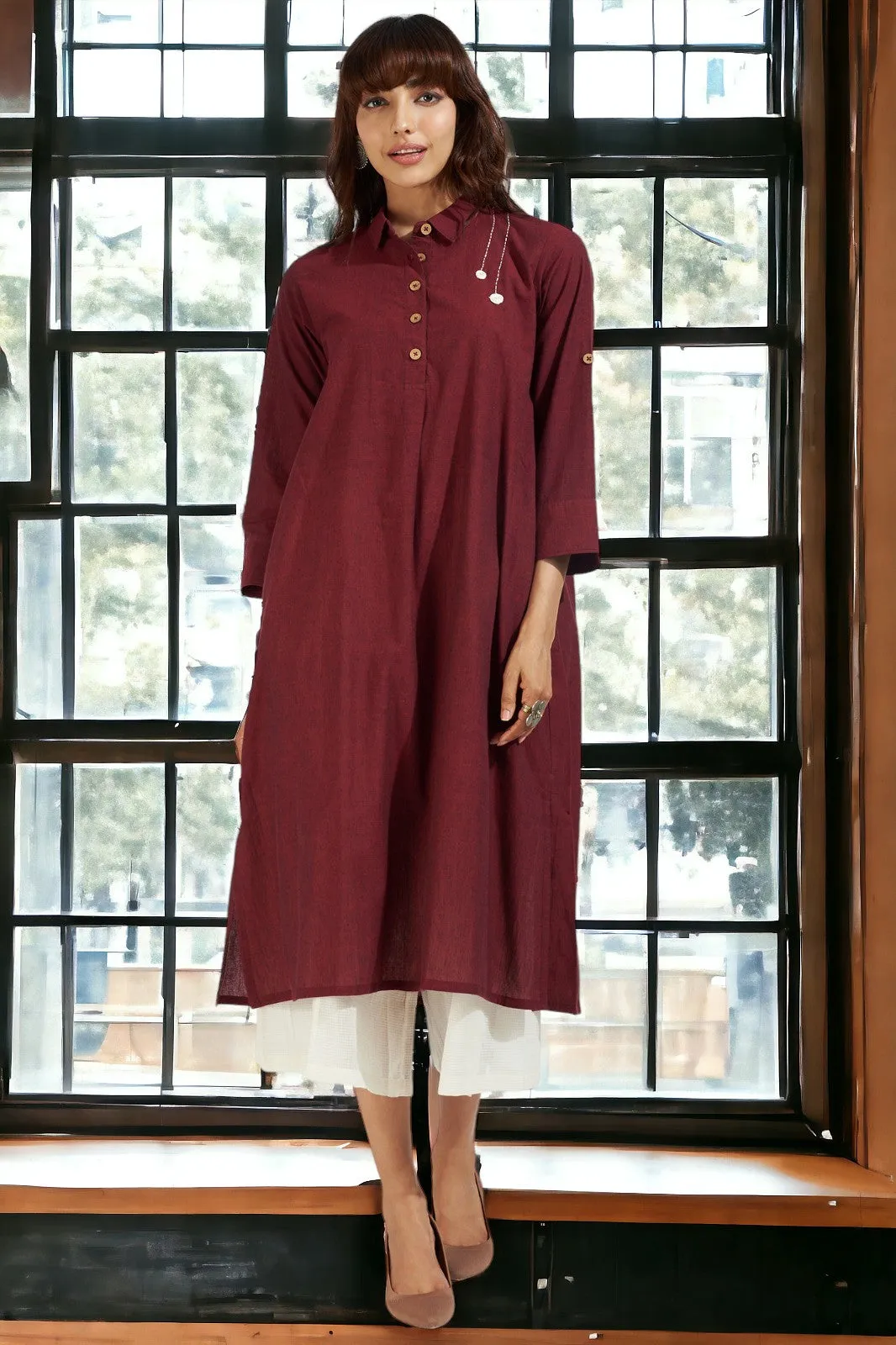 long shirt dress - burgundy bliss & french rose