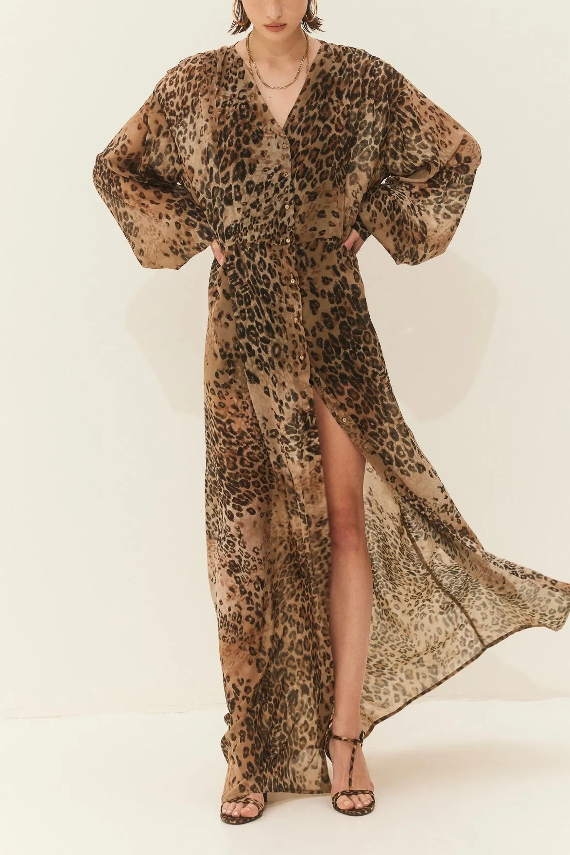 LONG TRANSPARENT CHIFFON DRESS "LEOPARD"