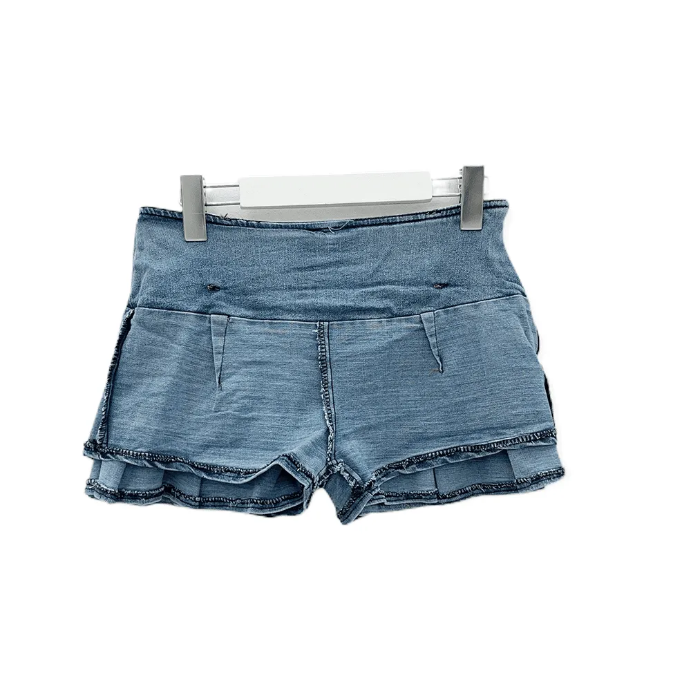 Low Rise Pleated Denim Mini Skirt C0302