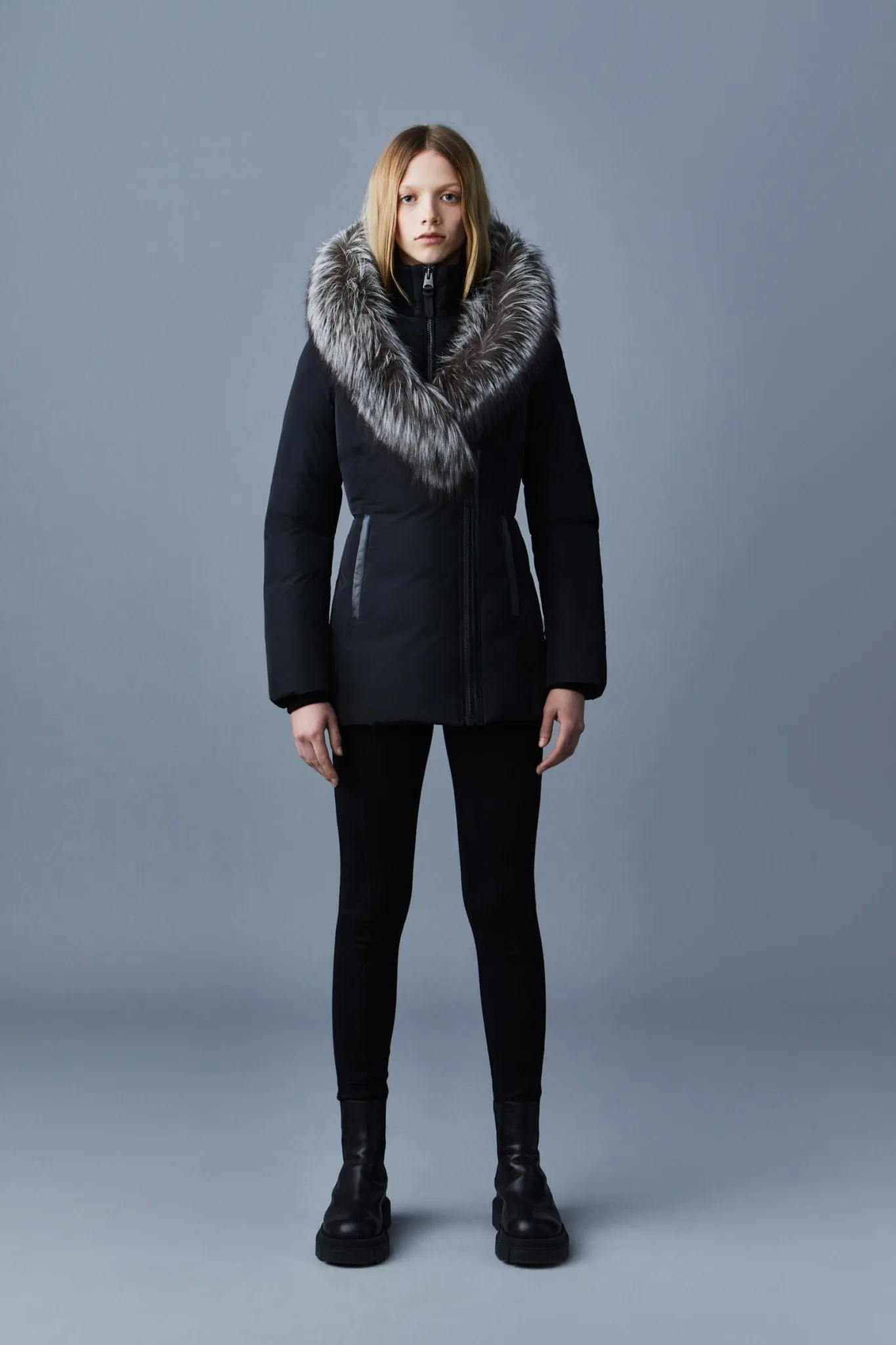 MACKAGE ADALI-X - Down Coat With Silver Fox Fur Signature Mackage Collar