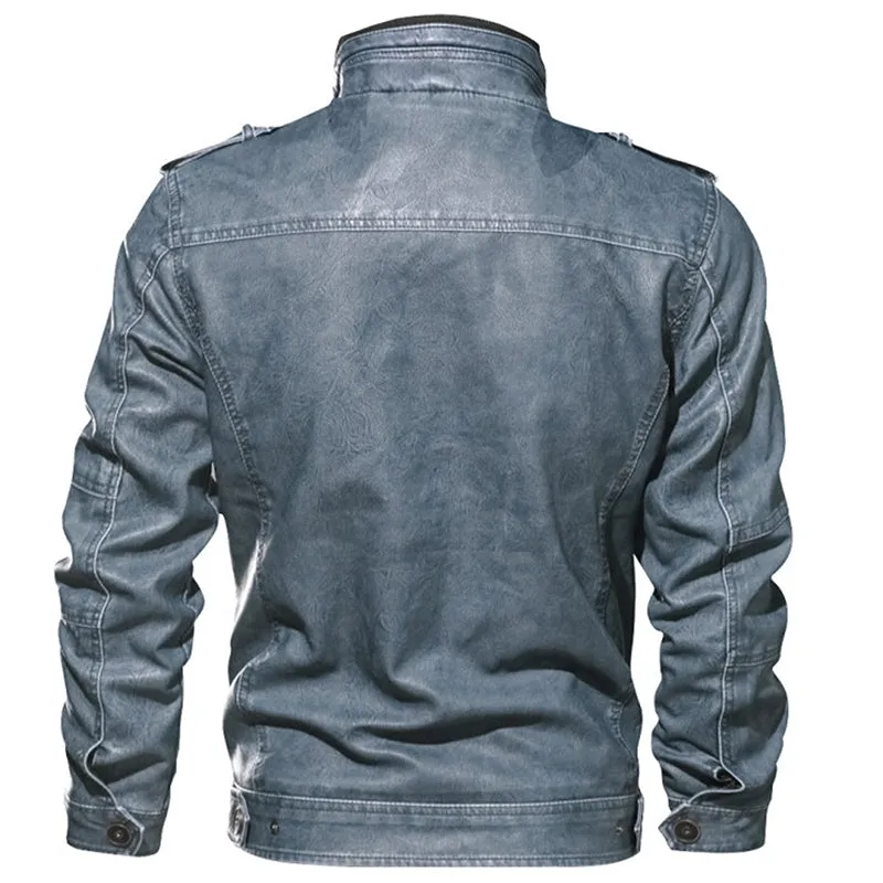 Man Cave PU Leather Jacket Casual Thick Motorcycle Leather Jacket Winter Windproof Coat