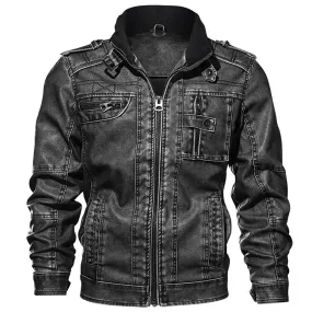 Man Cave PU Leather Jacket Casual Thick Motorcycle Leather Jacket Winter Windproof Coat