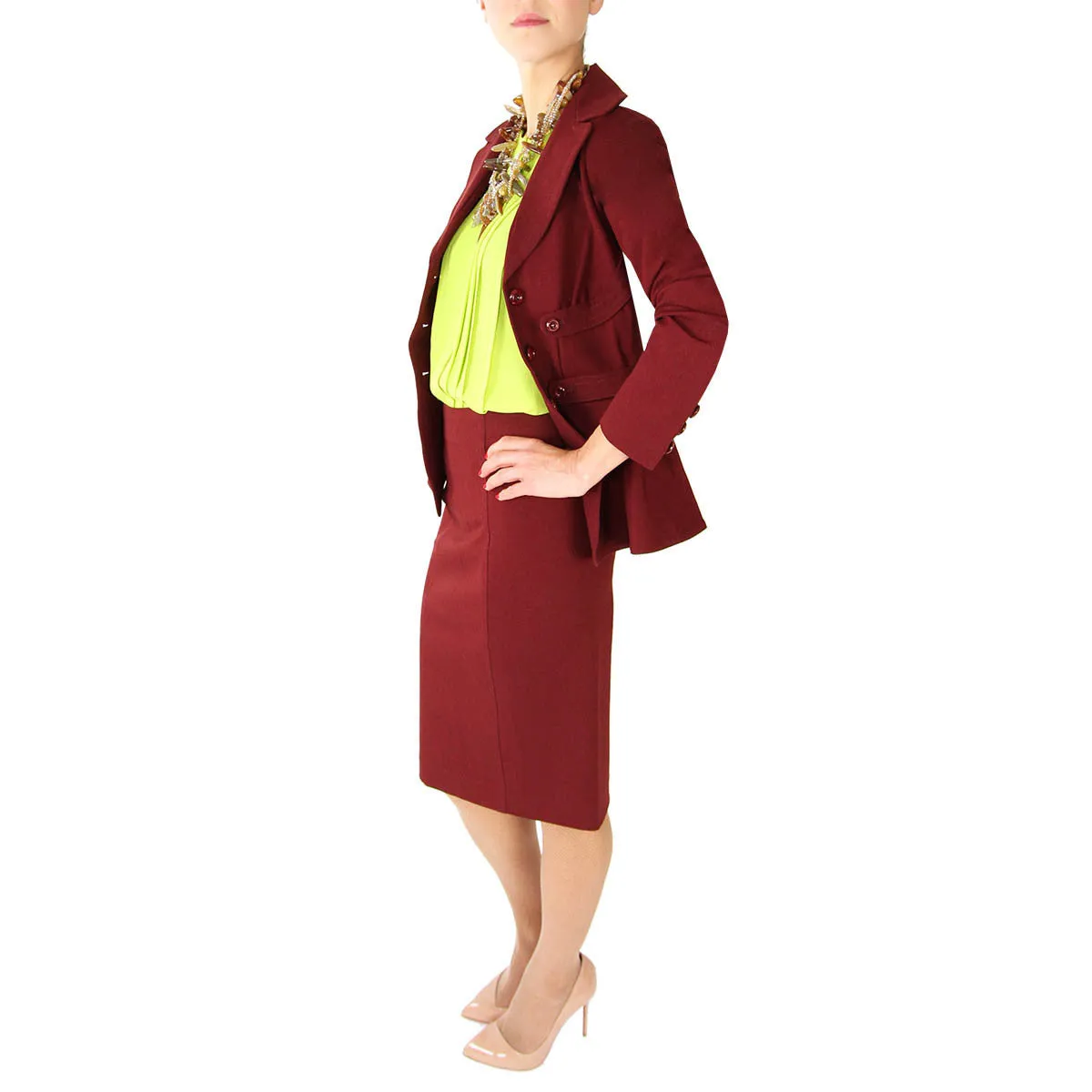 Maroon Stretch Ponte Peplum Blazer