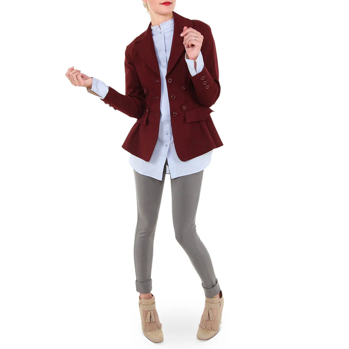 Maroon Stretch Ponte Peplum Blazer