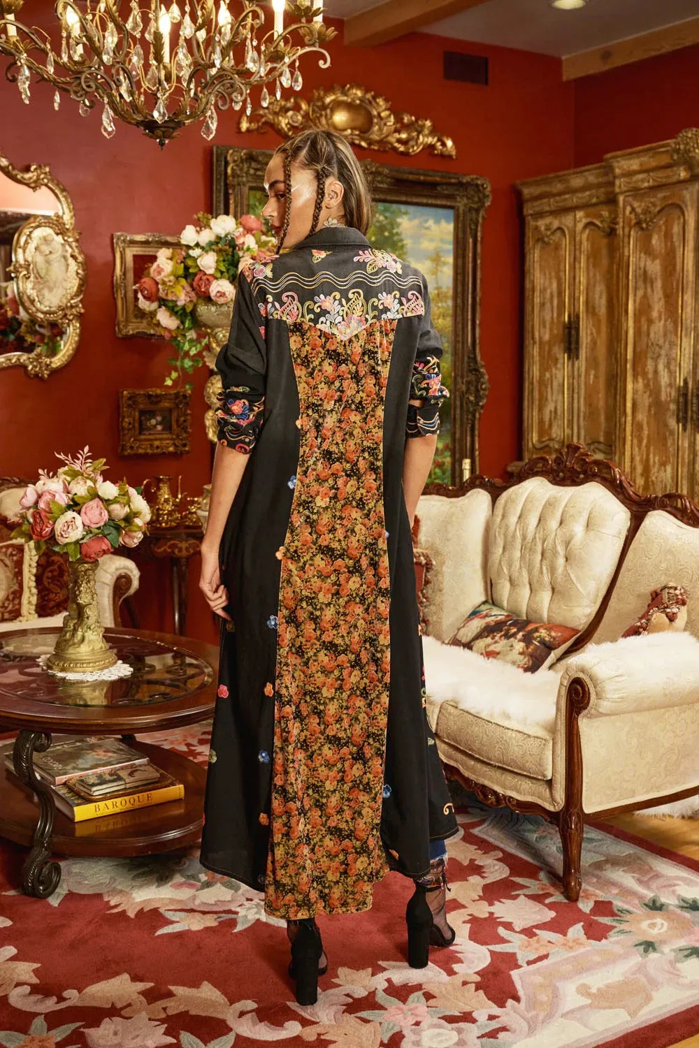 Meadows of Flowers  Maxi dress/Duster-Black