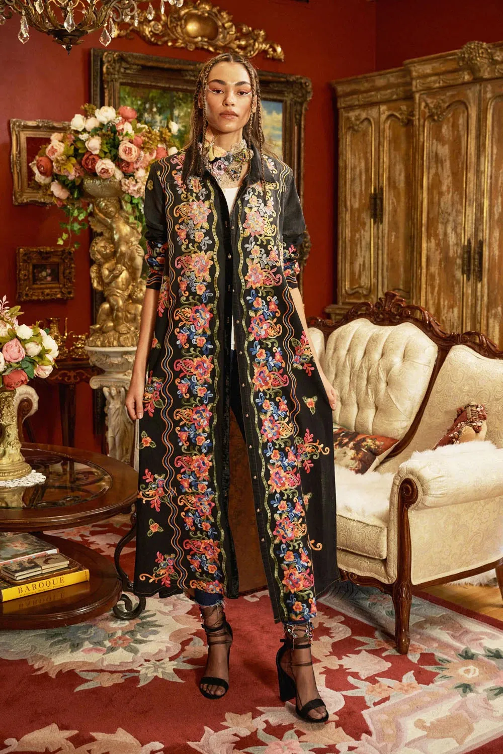 Meadows of Flowers  Maxi dress/Duster-Black