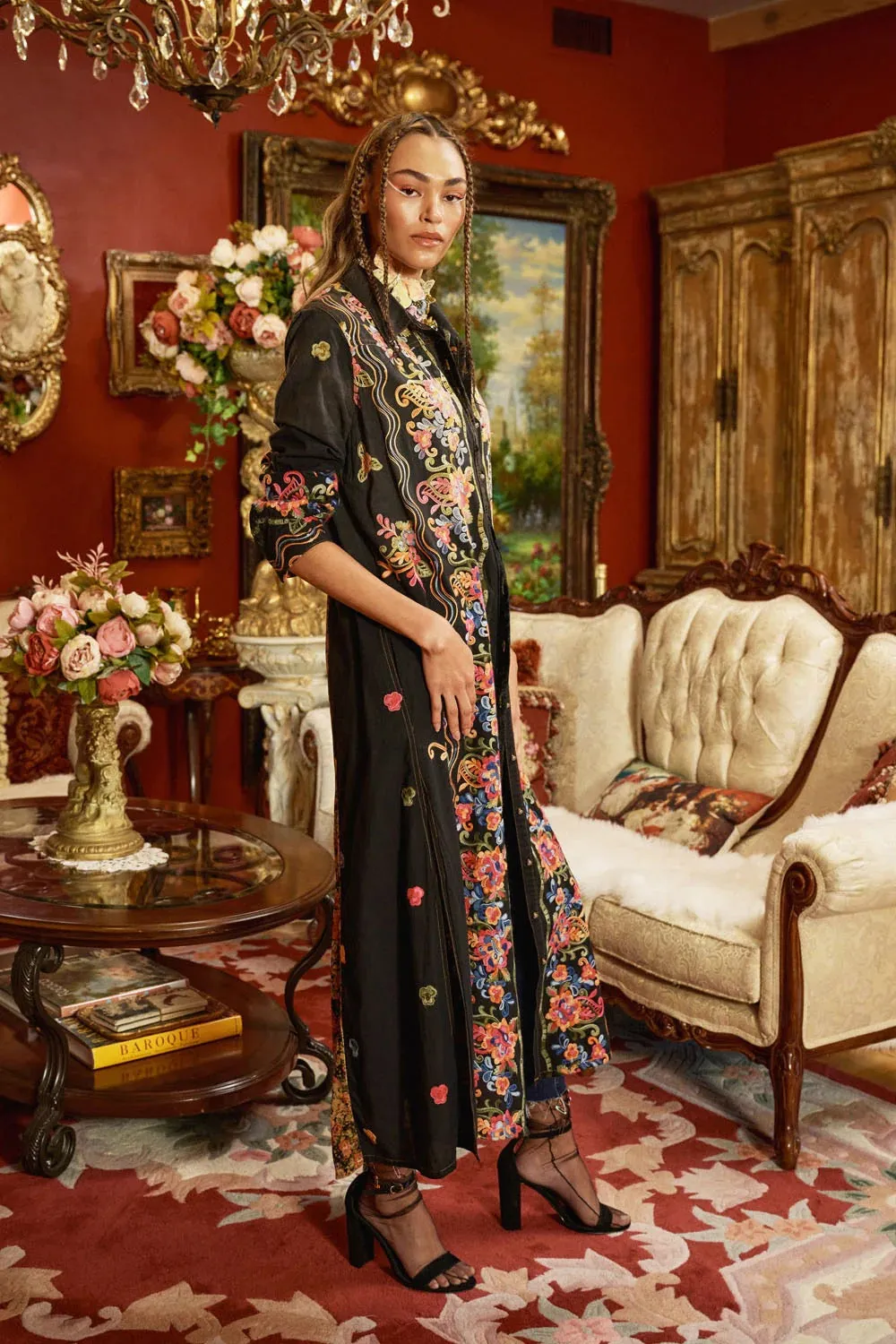 Meadows of Flowers  Maxi dress/Duster-Black