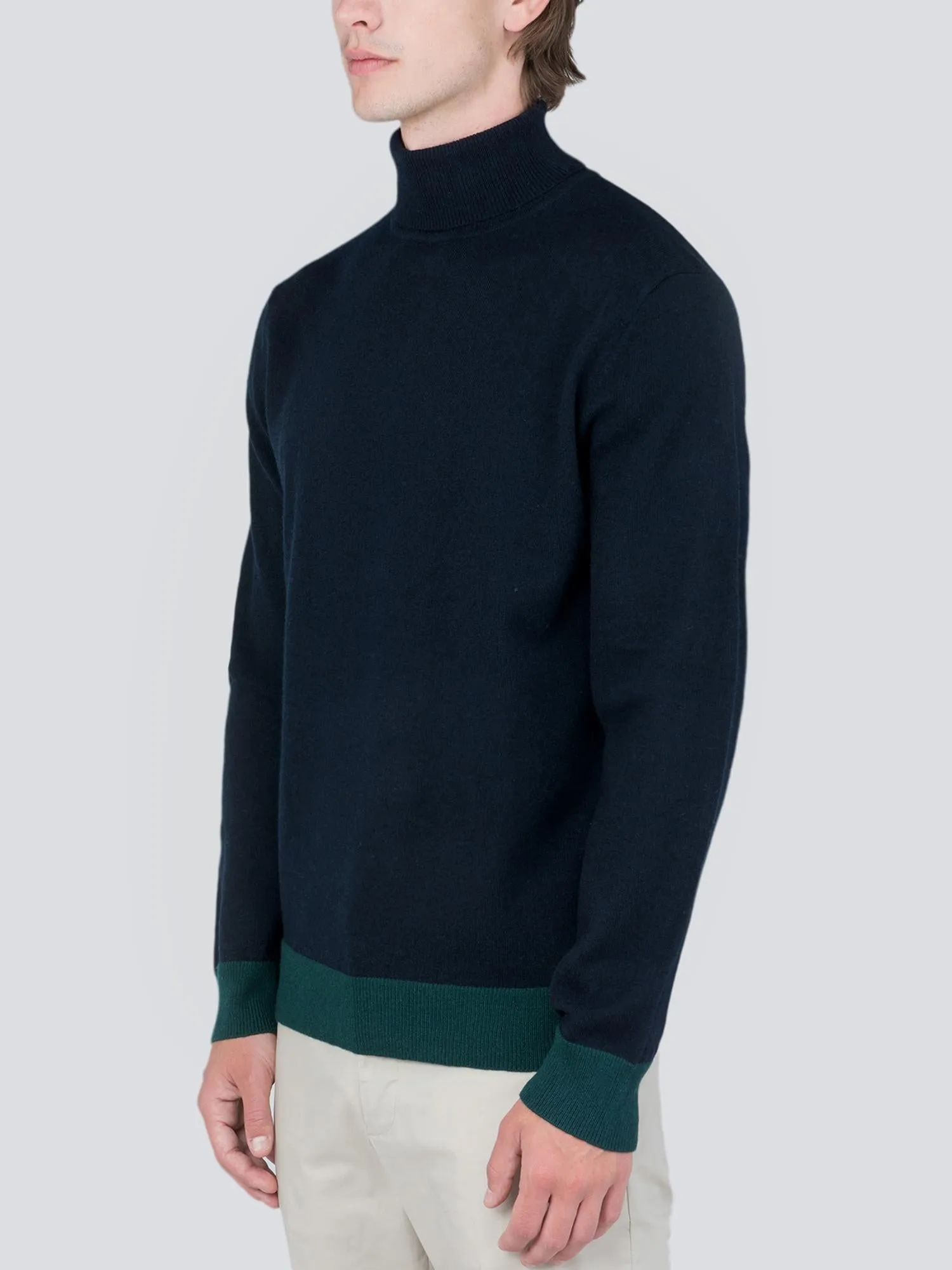 Men Turtleneck Sweater_CB_Dark Navy/Deep Green