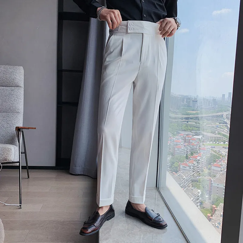 Men's Business High Waist Pants Casual Retro Slim Fit Trousers