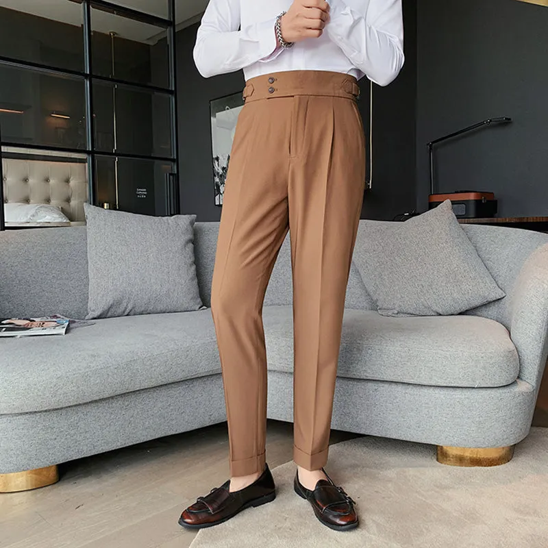 Men's Business High Waist Pants Casual Retro Slim Fit Trousers