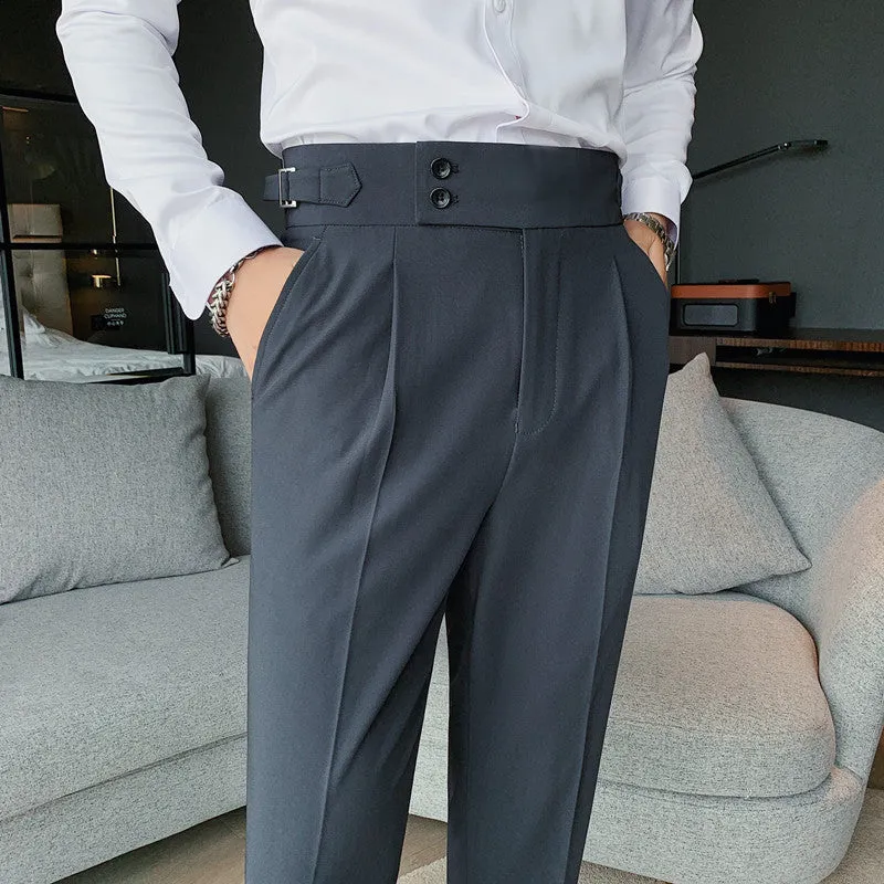 Men's Business High Waist Pants Casual Retro Slim Fit Trousers