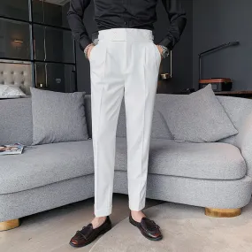 Men's Business High Waist Pants Casual Retro Slim Fit Trousers