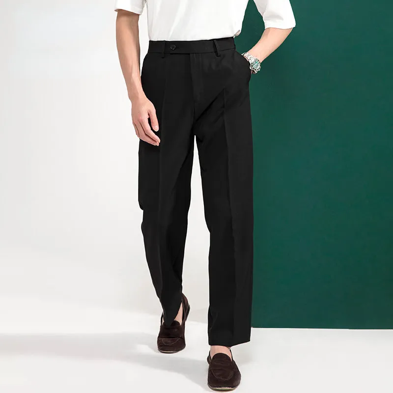 Men's Retro Business Loose Vertical Elastic Waist Pants