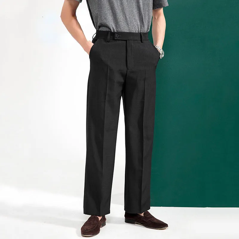 Men's Retro Business Loose Vertical Elastic Waist Pants