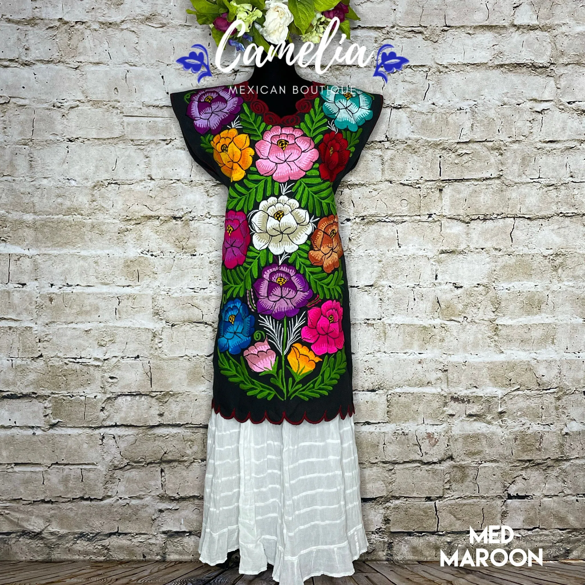 Mexican Huipil Dress Roses