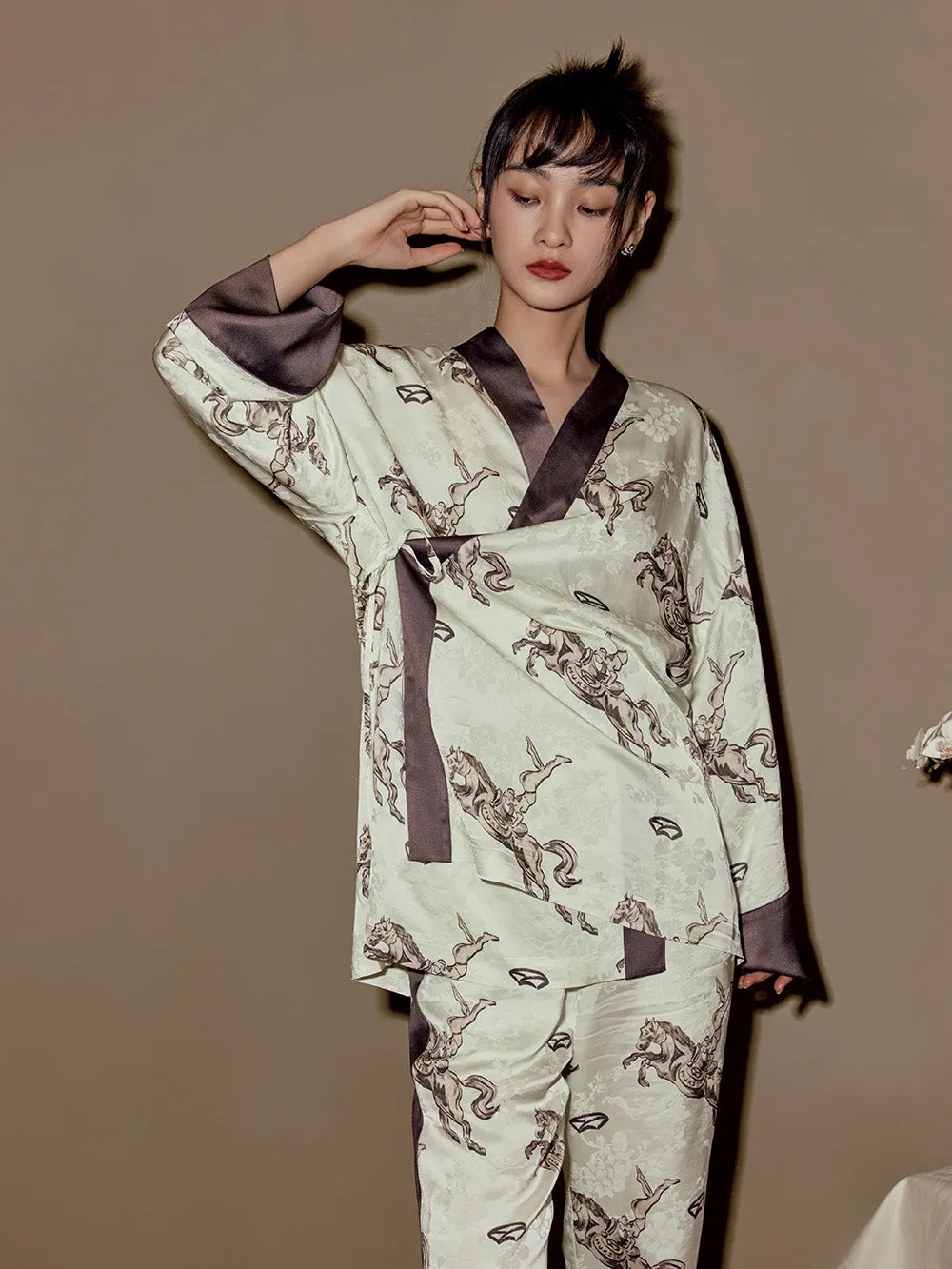 MUKZIN Color Block Printed Retro Style Shirt   Pants Set