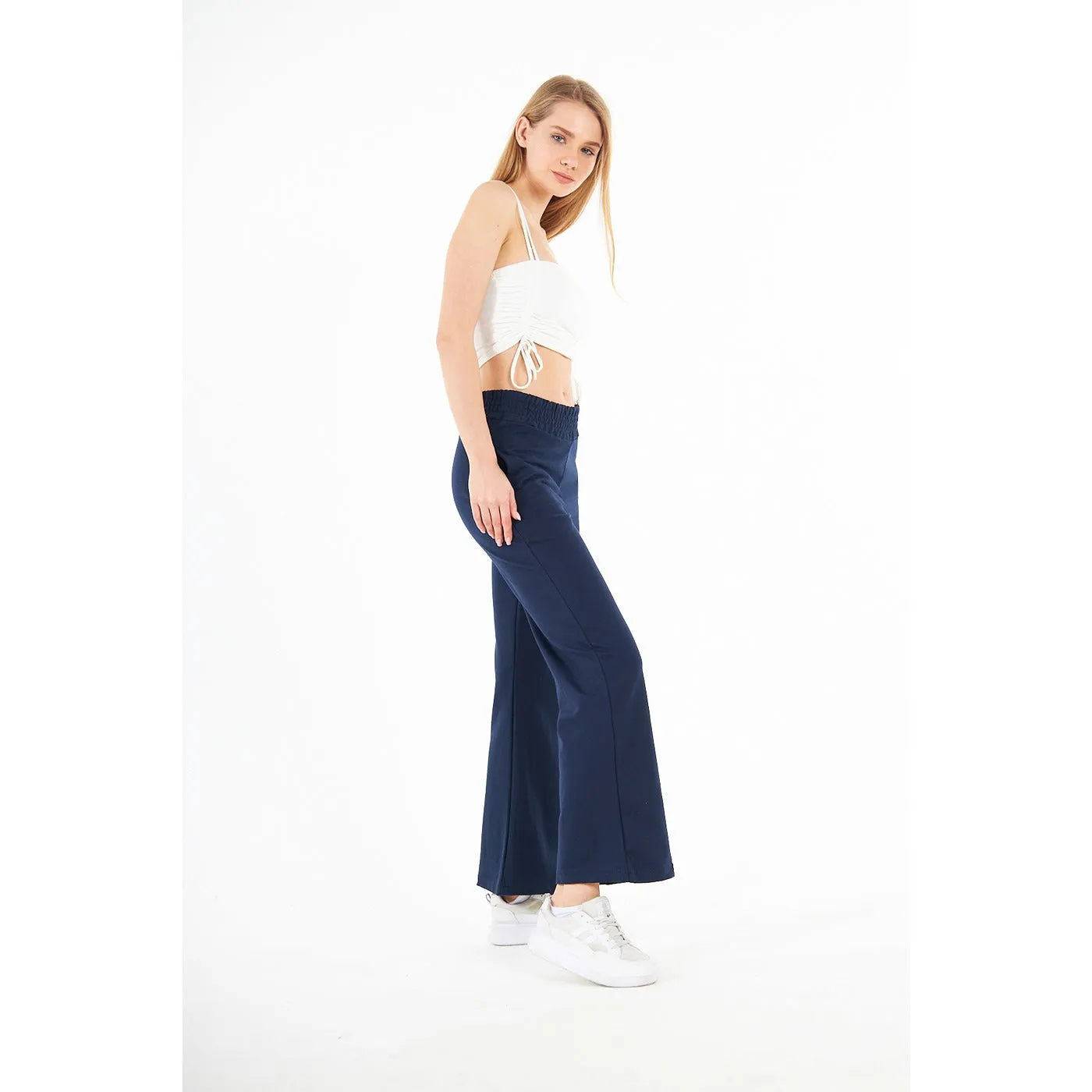 Navy Wide Leg High Trousers