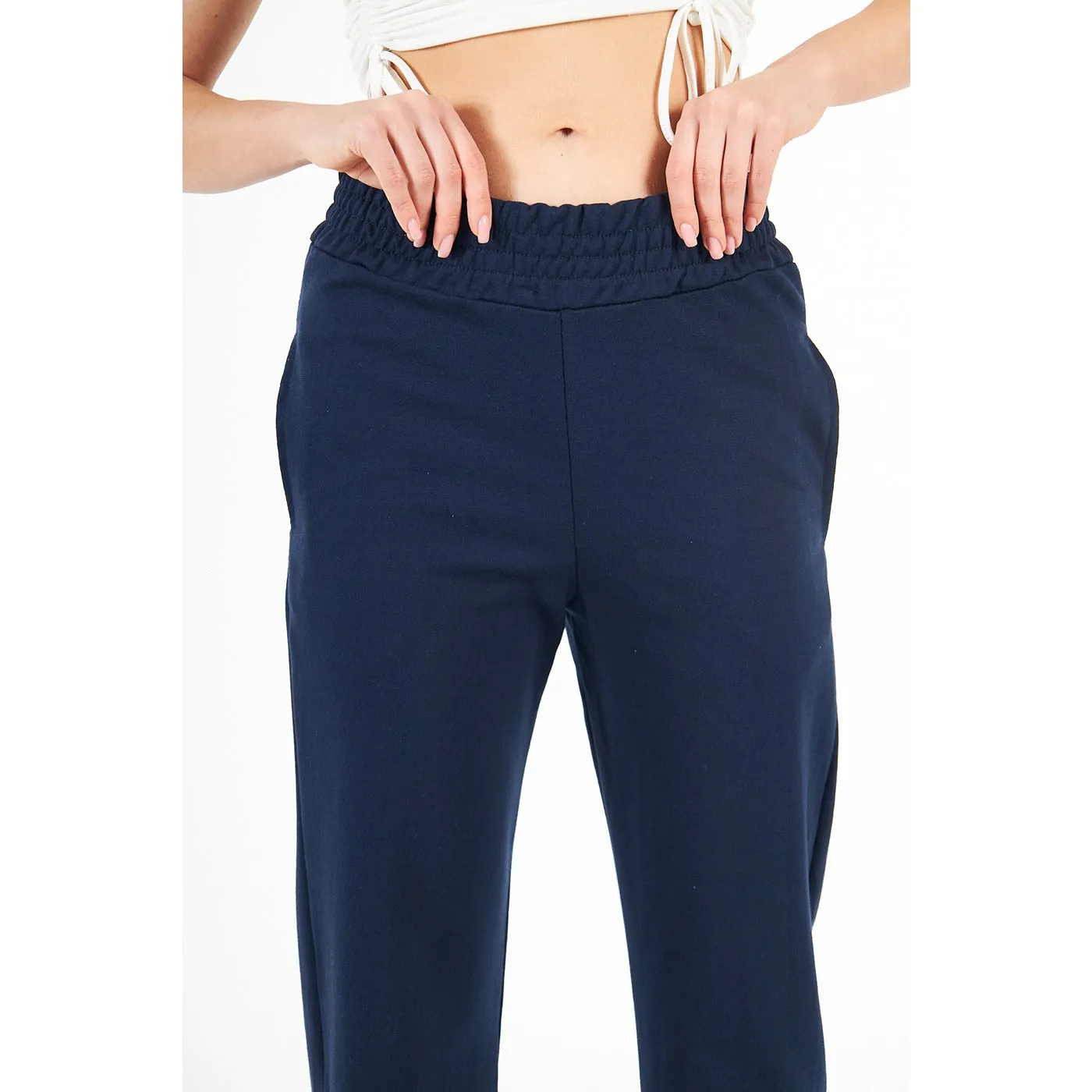 Navy Wide Leg High Trousers