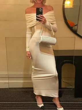 Off Shoulder Long Sleeve Bodycon Dresses 2023 Fall Winter Elegant Sexy Women Evening Party Dress White Black C95-BI38