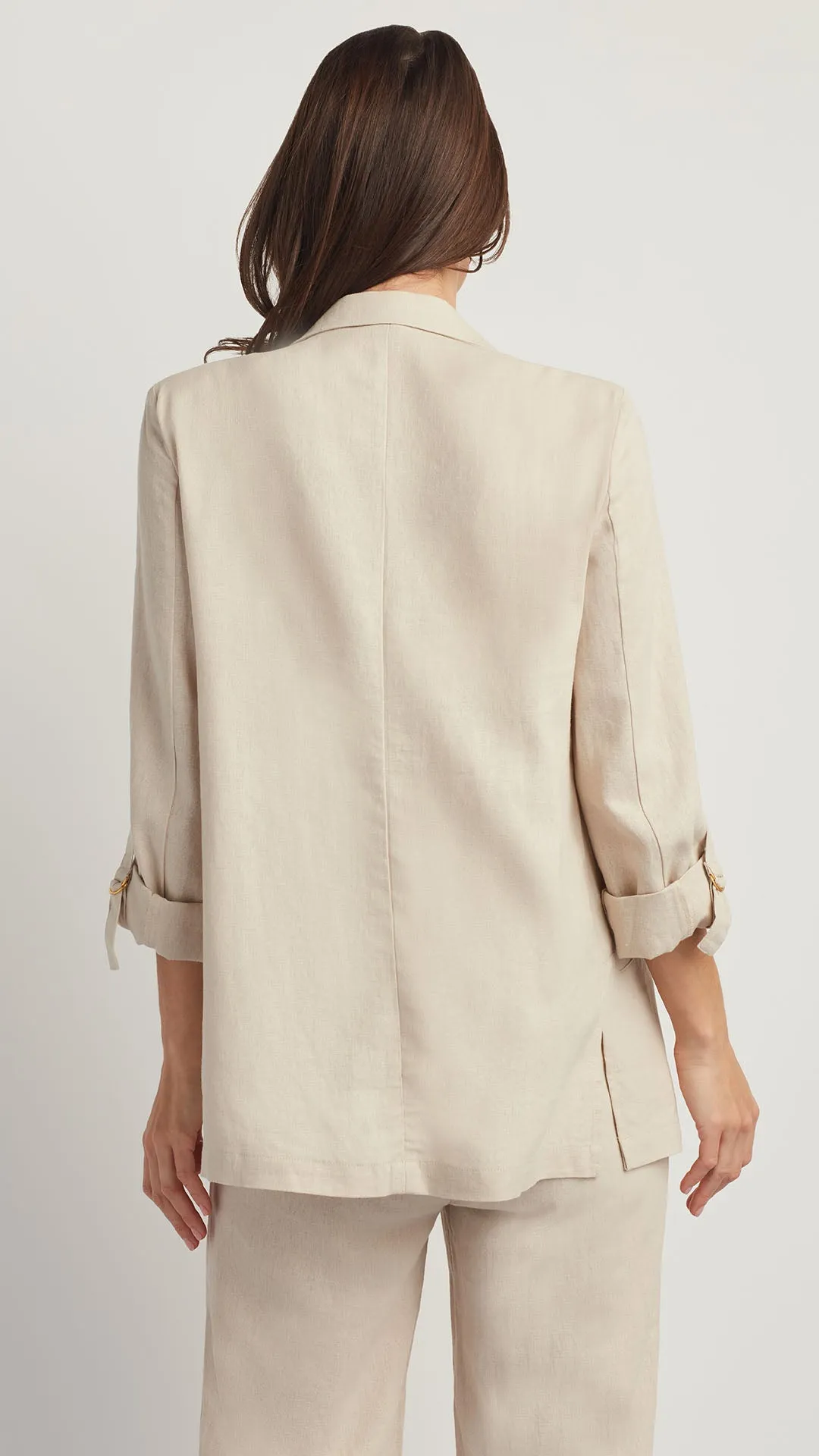 OPEN FRONT LINEN BLEND BLAZER