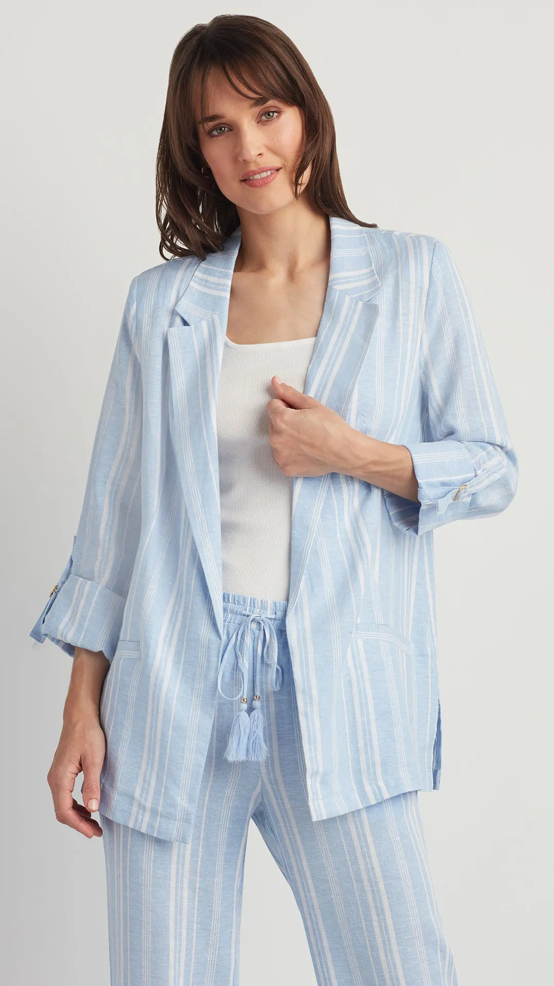 OPEN FRONT LINEN BLEND BLAZER