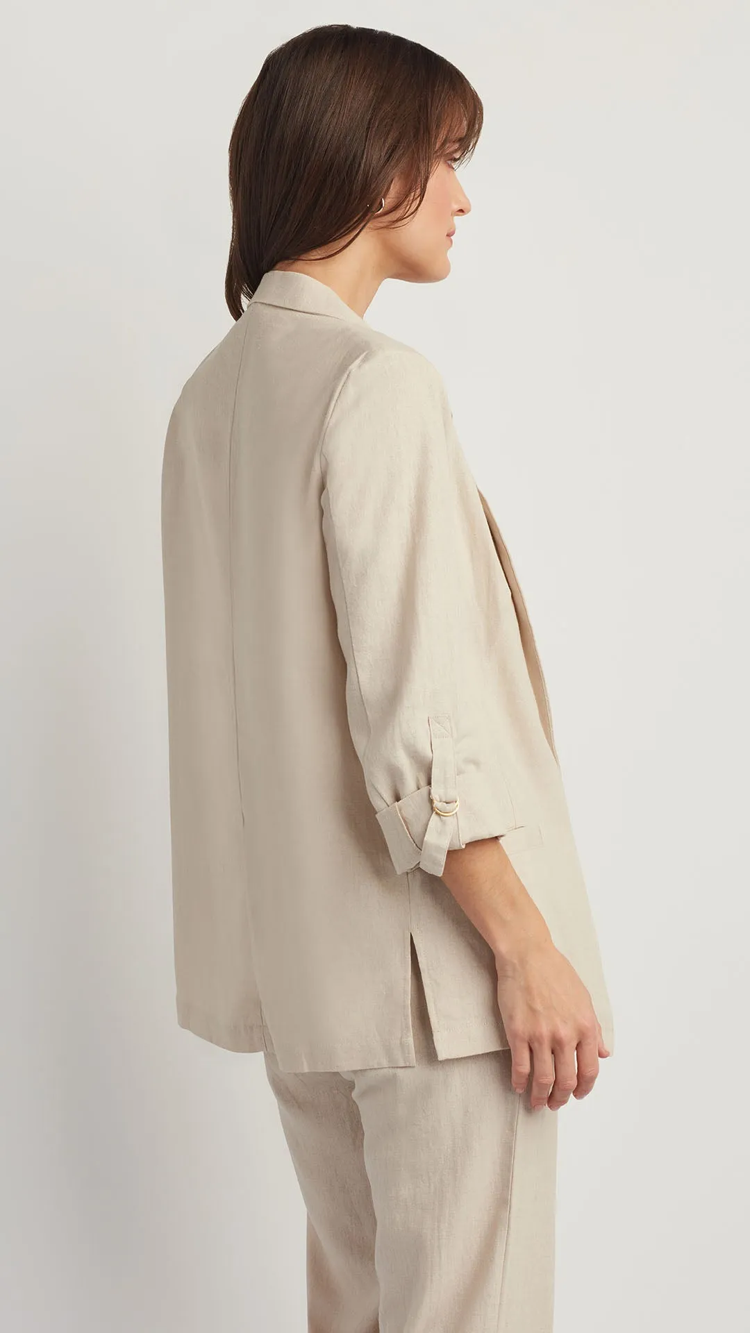 OPEN FRONT LINEN BLEND BLAZER