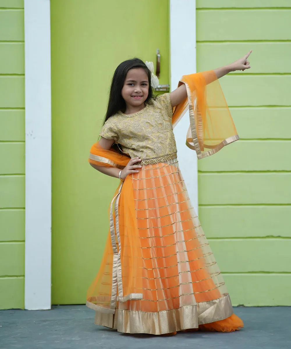 Orange Color Lehenga with Floor Length Tunic