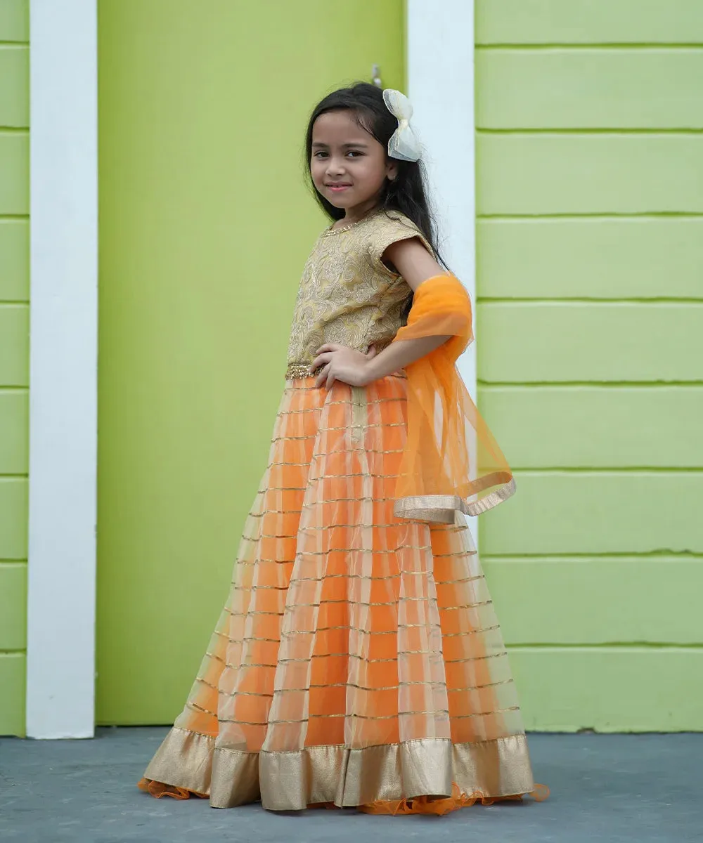 Orange Color Lehenga with Floor Length Tunic