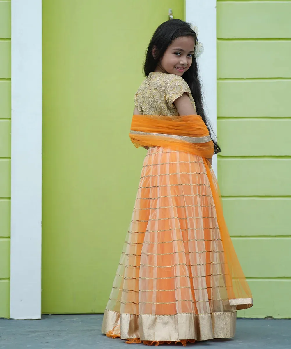 Orange Color Lehenga with Floor Length Tunic