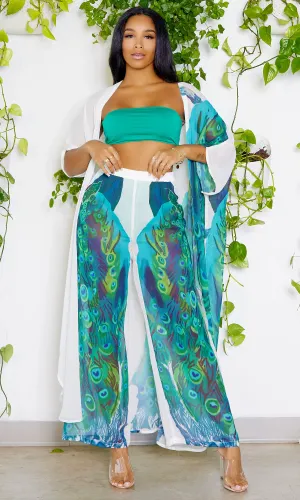 Peacock In Paradise | Kimono Pants Set