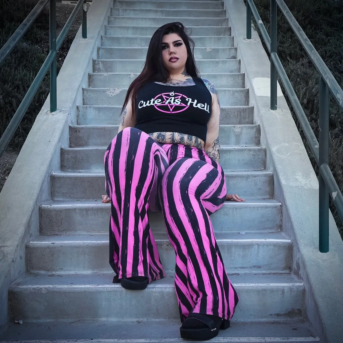 Pink Black Striped Hellz Bellz Flares