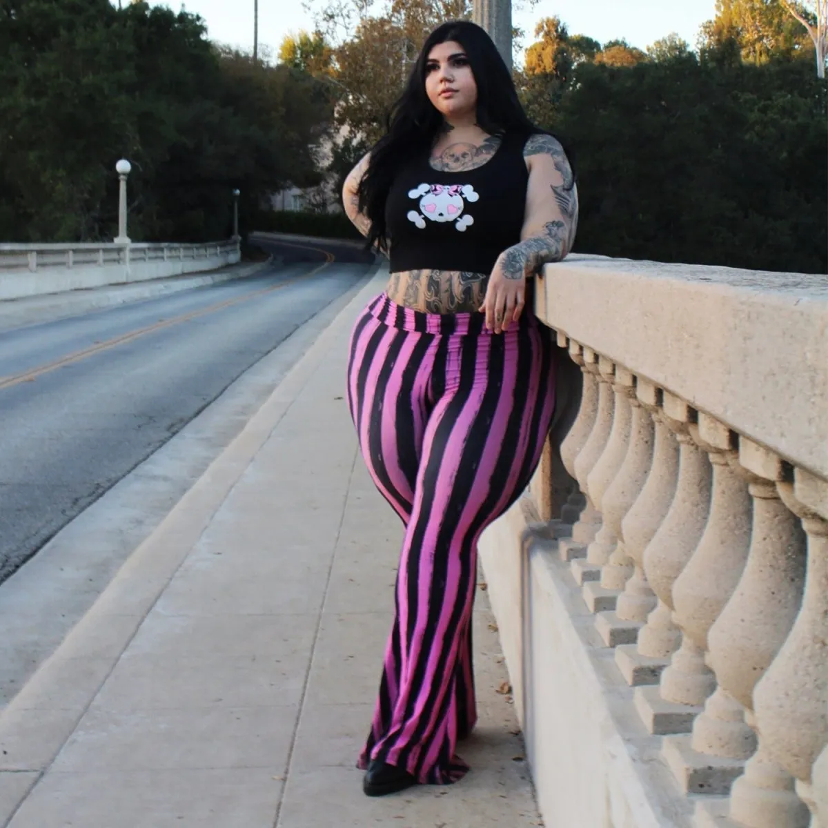 Pink Black Striped Hellz Bellz Flares