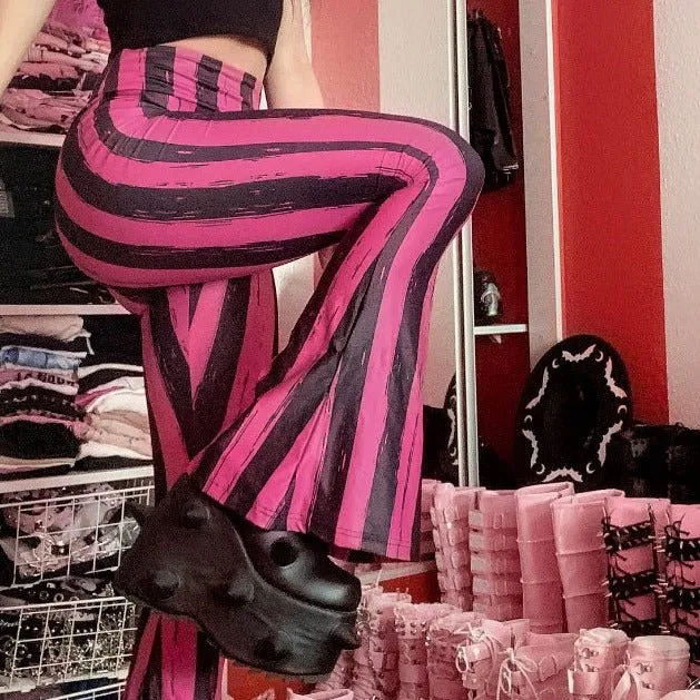 Pink Black Striped Hellz Bellz Flares