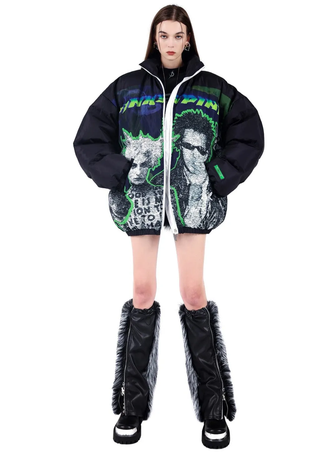 PINKSPINK Punk Icon Puffer Jacket - Black/Green/Blue