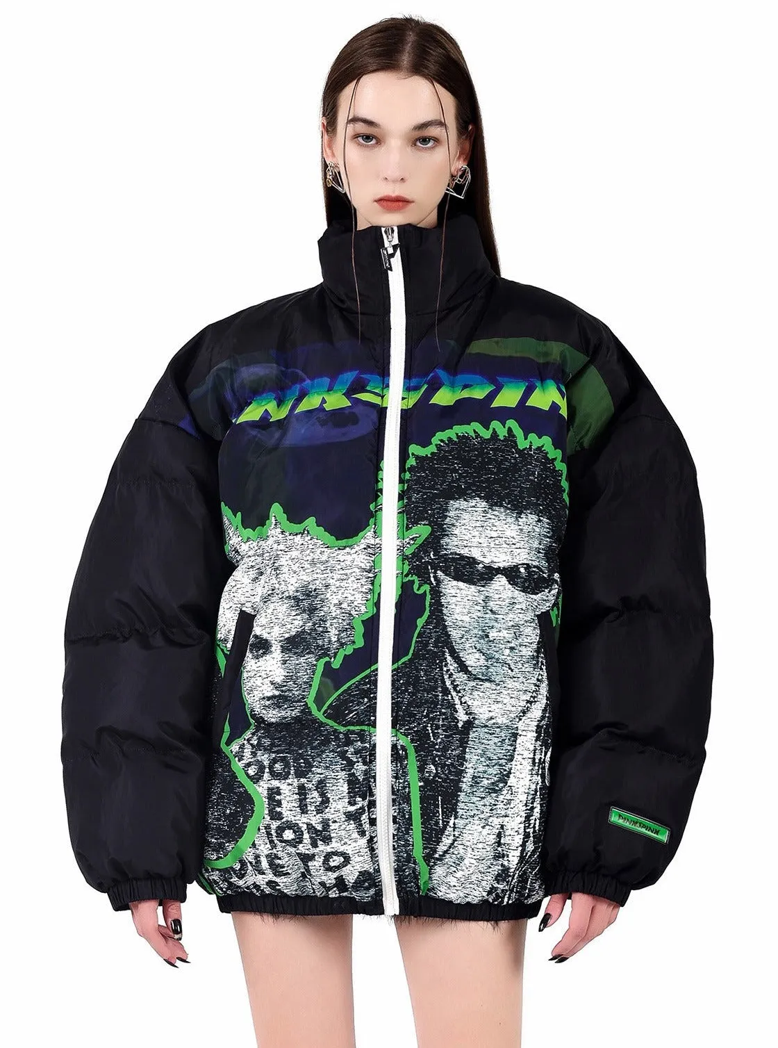 PINKSPINK Punk Icon Puffer Jacket - Black/Green/Blue