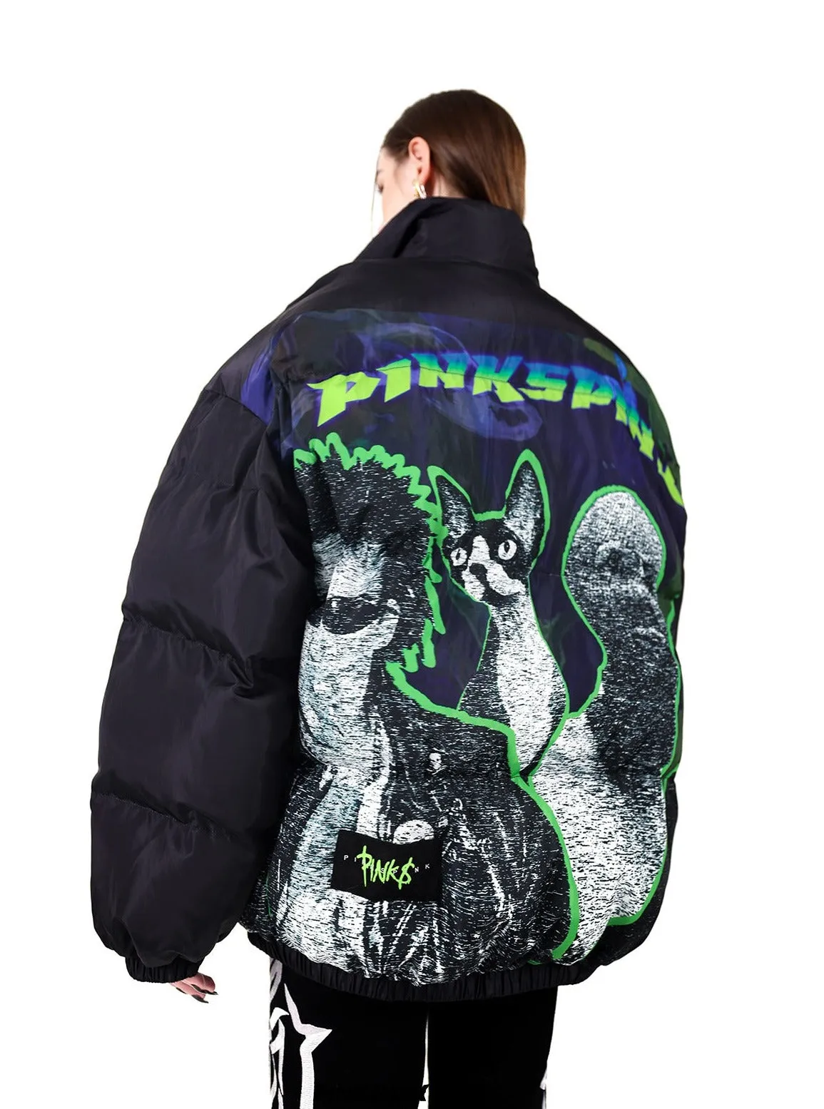 PINKSPINK Punk Icon Puffer Jacket - Black/Green/Blue