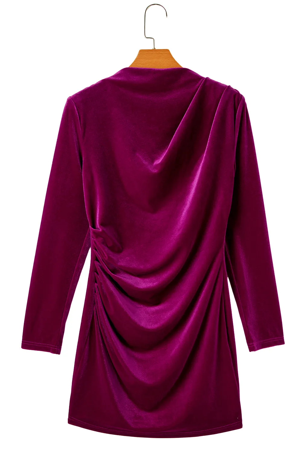 Pitaya Pink Velvet Mock Neck Ruched Long Sleeve Bodycon Dress