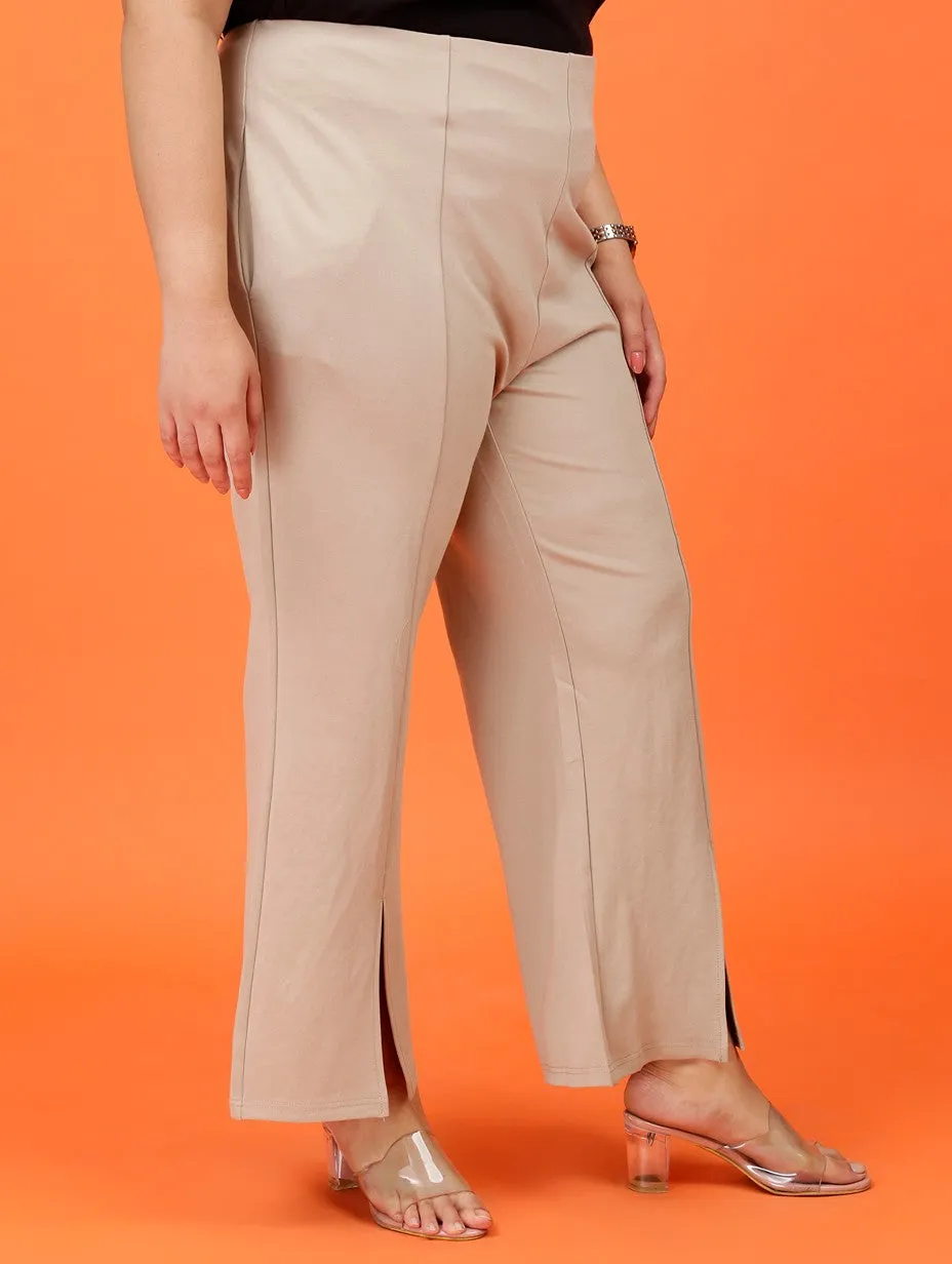 Plus Size Women Beige Boot Cut Trouser