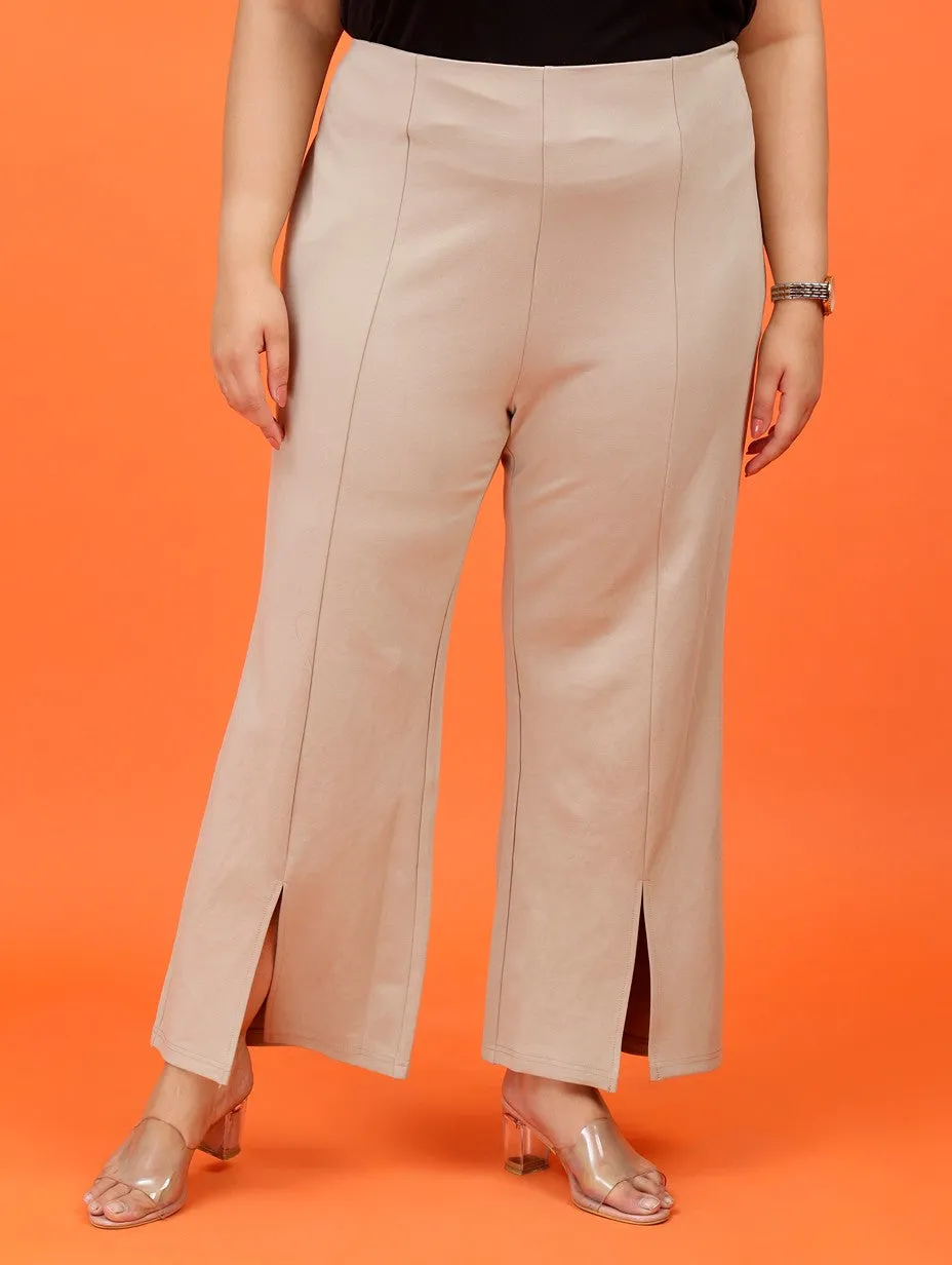 Plus Size Women Beige Boot Cut Trouser