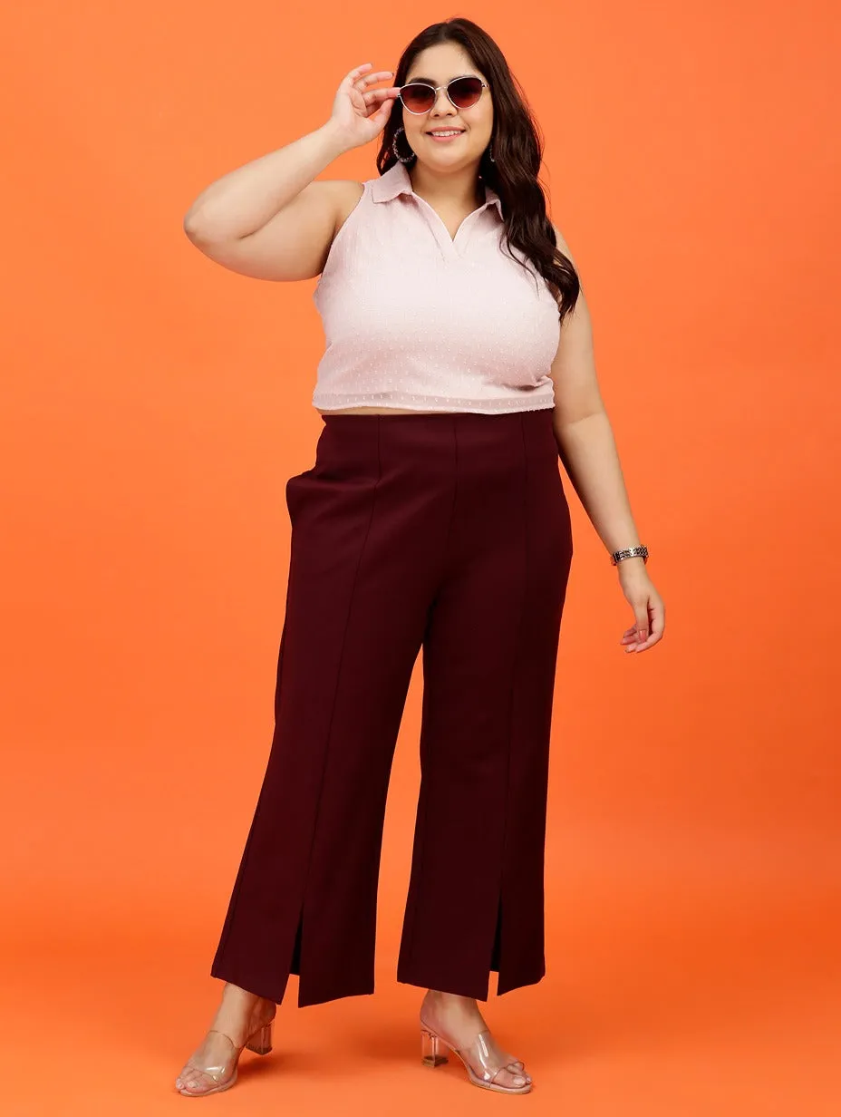 Plus Size Women Maroon Boot Cut Trouser