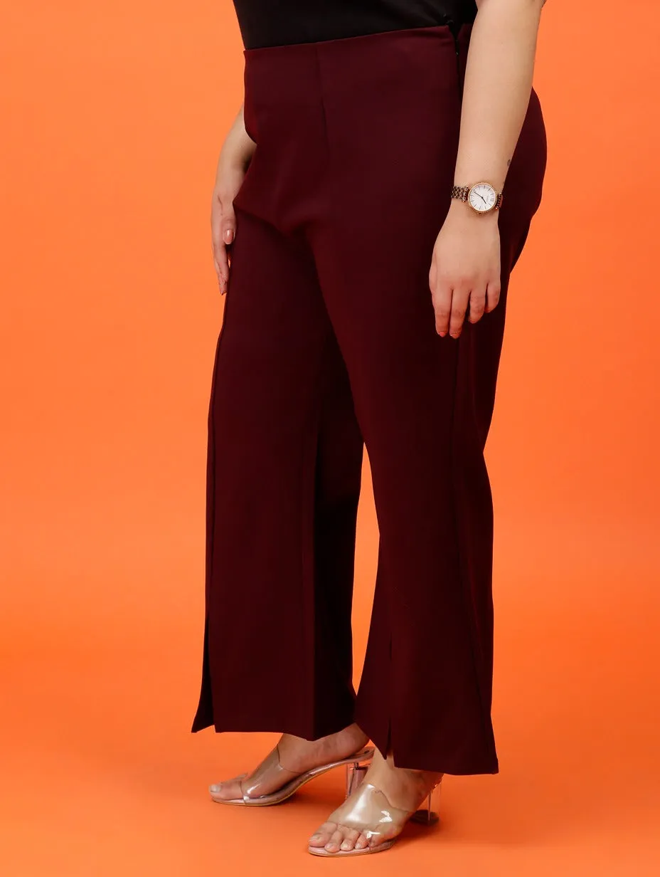 Plus Size Women Maroon Boot Cut Trouser