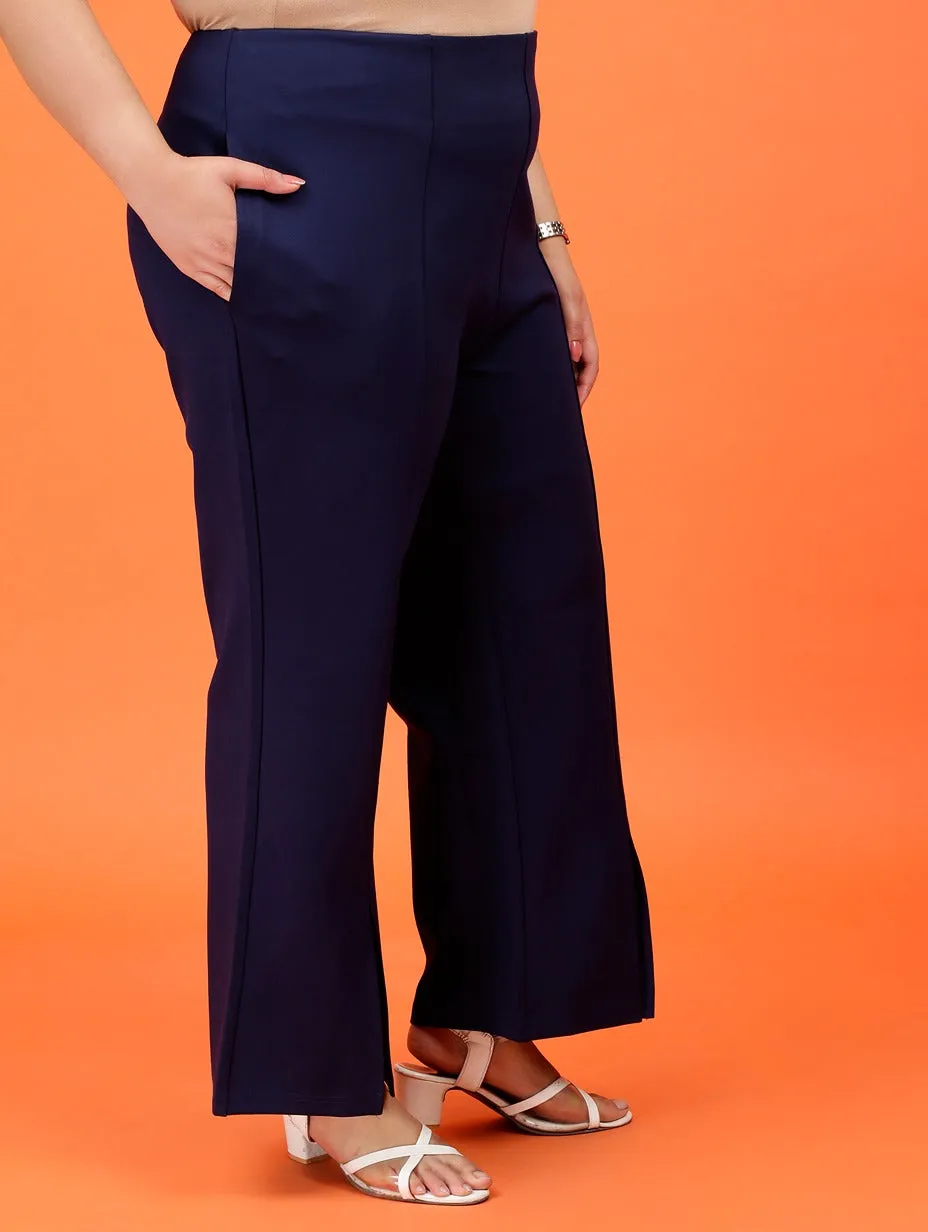 Plus Size Women Navy Blue Boot Cut Trouser