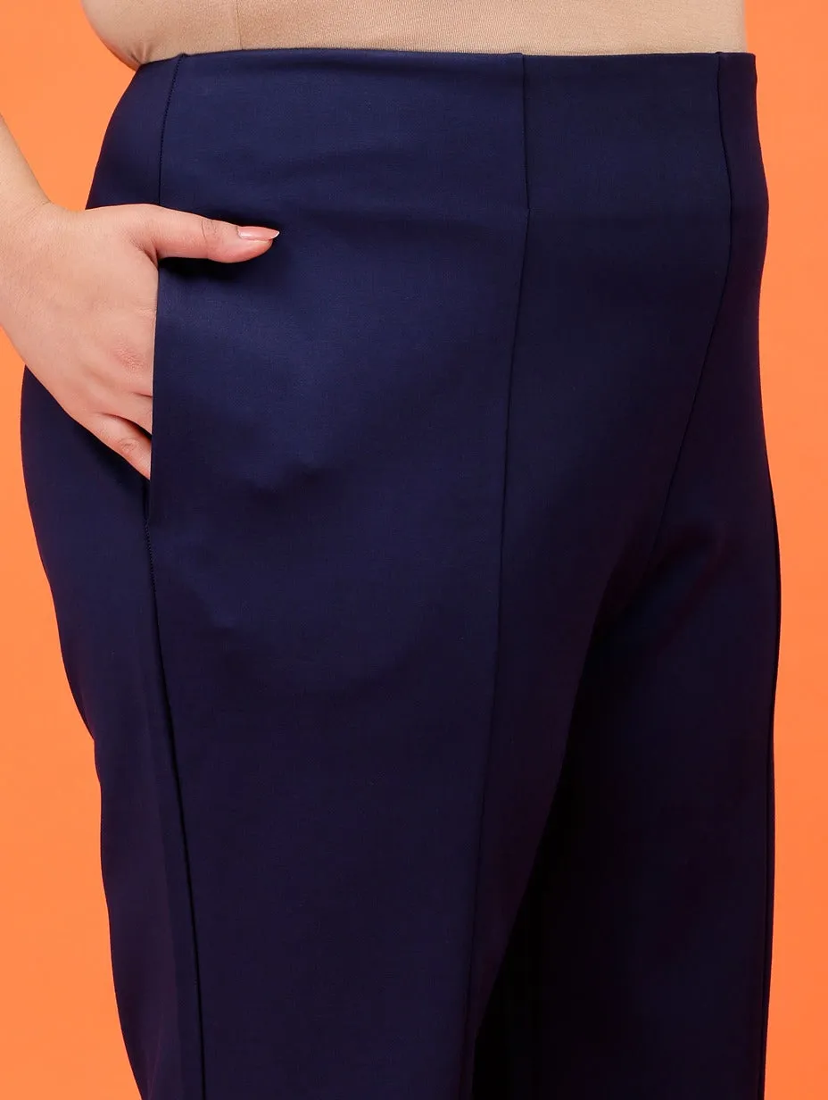 Plus Size Women Navy Blue Boot Cut Trouser