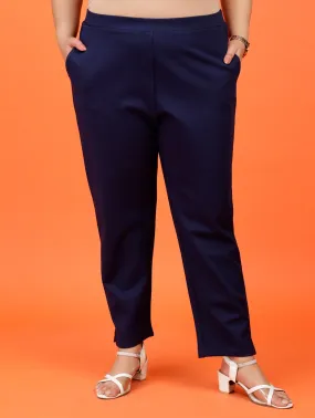 Plus Size Women Navy Blue Cigarette Pants