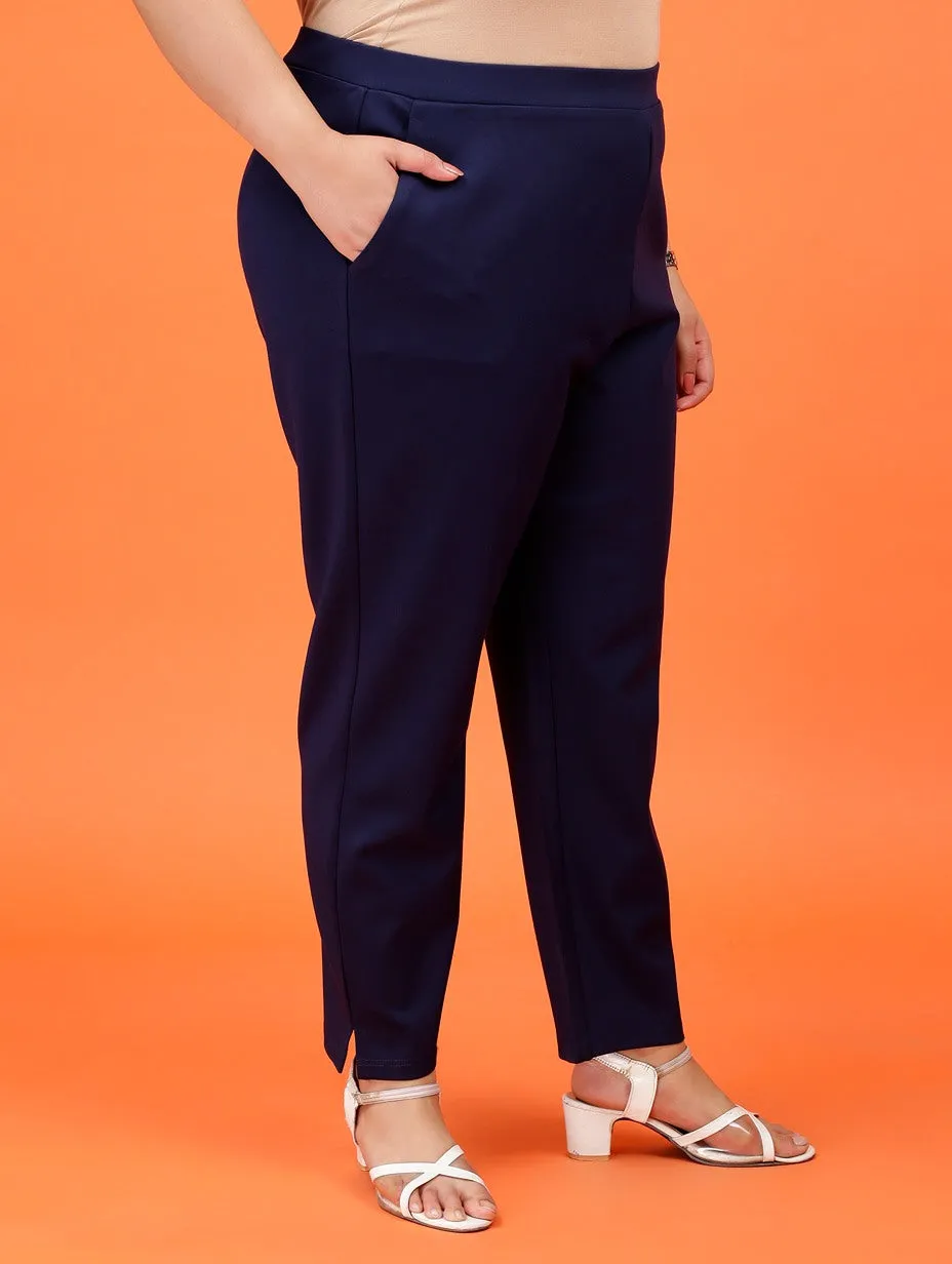 Plus Size Women Navy Blue Cigarette Pants