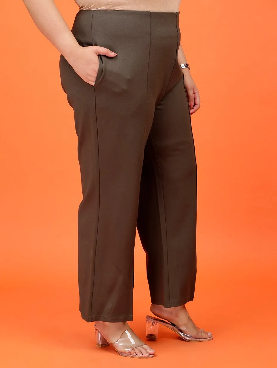 Plus Size Women Olive Green Boot Cut Trouser